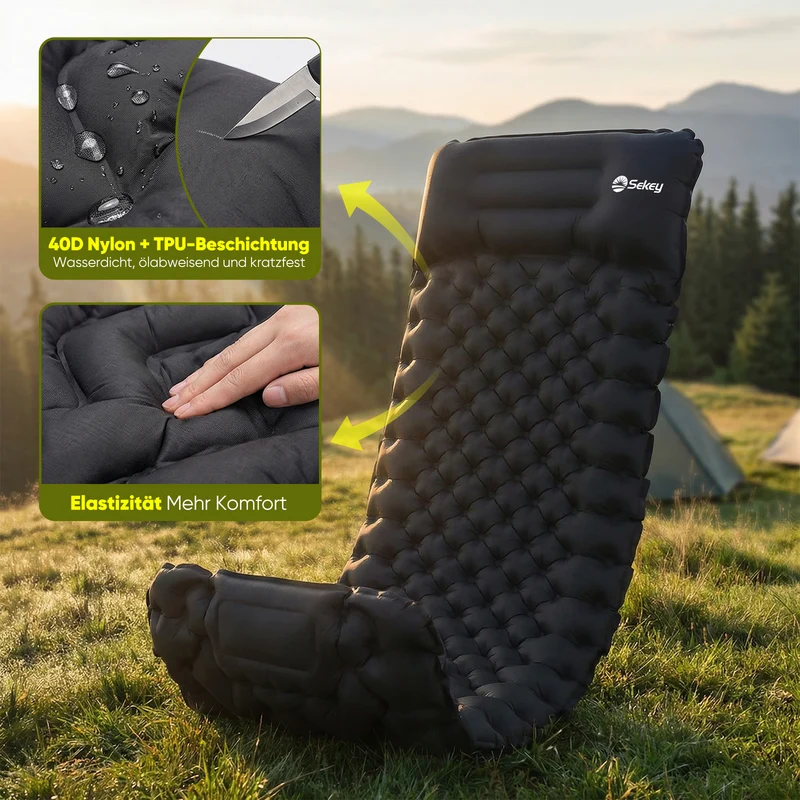 Sekey Selbstaufblasbare Isomatte 200×70×10 cm – Ultraleicht, Komfortabel & Wasserdicht für Camping, Trekking & Outdoor