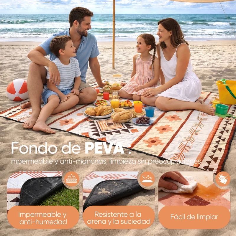 Sekey Picknickdecke Wasserdicht – Sandfreie Stranddecke mit Geometrischem Bohemian-Muster, PEVA-Unterseite & Tragegurt für Picknick, Camping und Strand