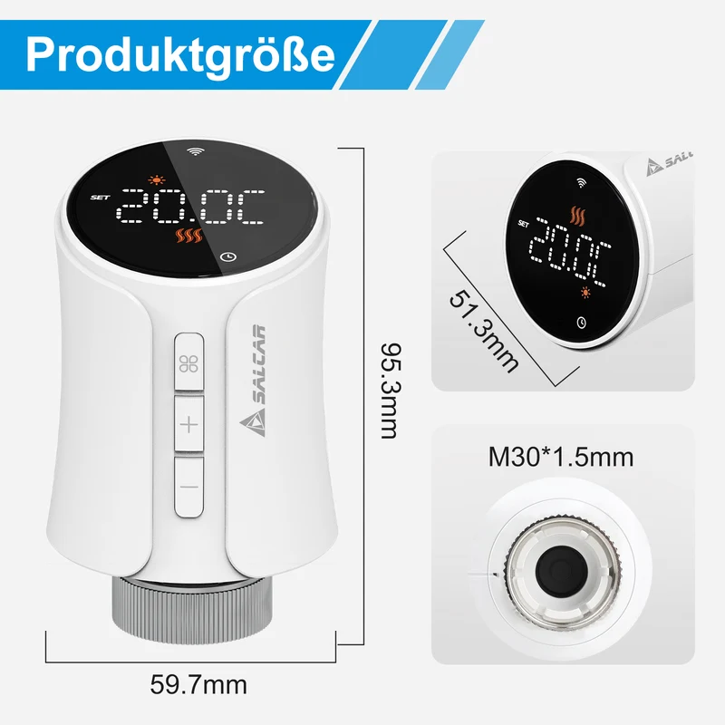 Salcar TRV706W Smartes Heizkörperthermostat 3er Set – WLAN Thermostat mit Tuya App, programmierbar, kompatibel mit Amazon Alexa & Google Home, ohne Gateway, inkl. 9 Batterien