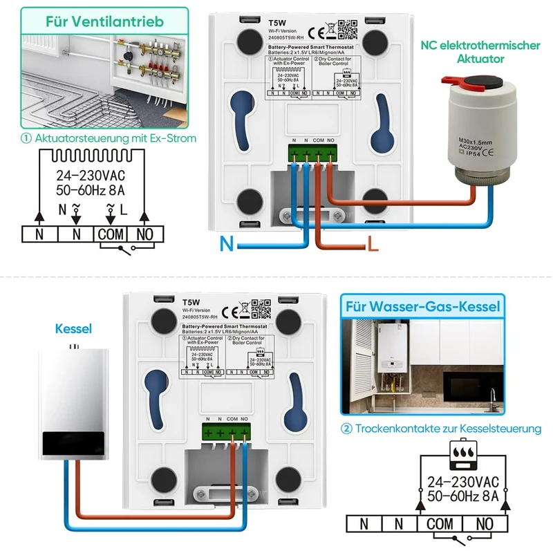 Salcar T5W WLAN Raumthermostat Smart Thermostat – Programmierbares WiFi Heizungsthermostat mit Luftfeuchtigkeit, Tuya App & Wochenprogramm, für Fußbodenheizung und Warmwasser