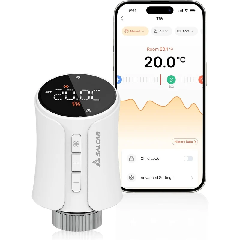 Salcar Smartes Heizkörperthermostat WLAN – WiFi Heizungsthermostat mit Tuya App, kompatibel mit Amazon Alexa & Google Home, programmierbar, ohne Gateway, Smart Heizkörperthermostat