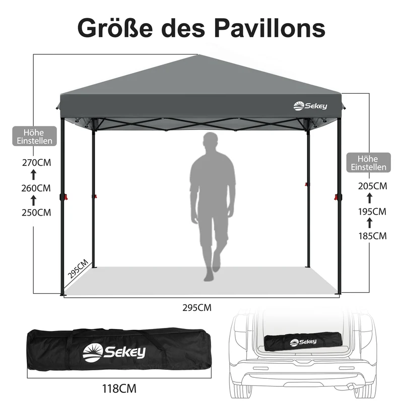 Sekey Faltpavillon 3x3 m mit 4 Seitenteilen & transparentem EVA-Regenschutz – Wasserdichter Gartenpavillon, Pop-Up Partyzelt mit 420D Oxford-Gewebe & UPF 50+