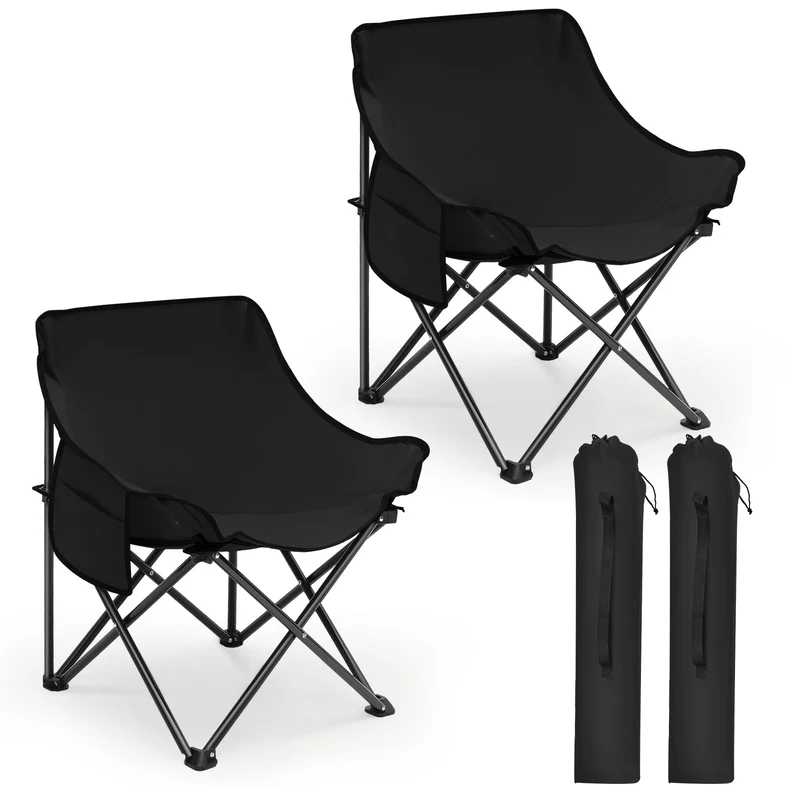 Sunula Campingstuhl Faltbar Ultraleicht, 1/2 Stück, Tragbar mit Tragetasche und Seitentaschen, 100 kg Belastbar, Rutschfeste Füße, Mondstuhl Design, Für Camping, Angeln, Picknick, Garten, Strand, 600D Oxford-Stoff