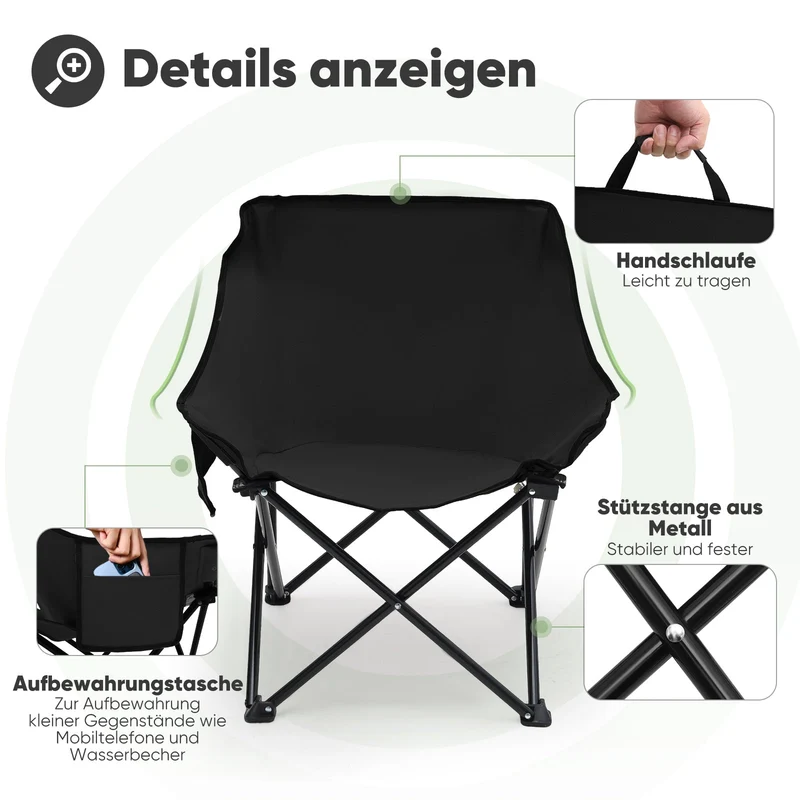 Sunula Campingstuhl Faltbar Ultraleicht, 1/2 Stück, Tragbar mit Tragetasche und Seitentaschen, 100 kg Belastbar, Rutschfeste Füße, Mondstuhl Design, Für Camping, Angeln, Picknick, Garten, Strand, 600D Oxford-Stoff