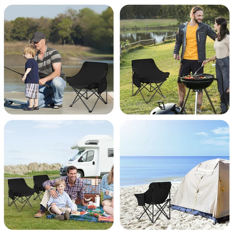 Sunula Campingstuhl Faltbar Ultraleicht, 1/2 Stück, Tragbar mit Tragetasche und Seitentaschen, 100 kg Belastbar, Rutschfeste Füße, Mondstuhl Design, Für Camping, Angeln, Picknick, Garten, Strand, 600D Oxford-Stoff