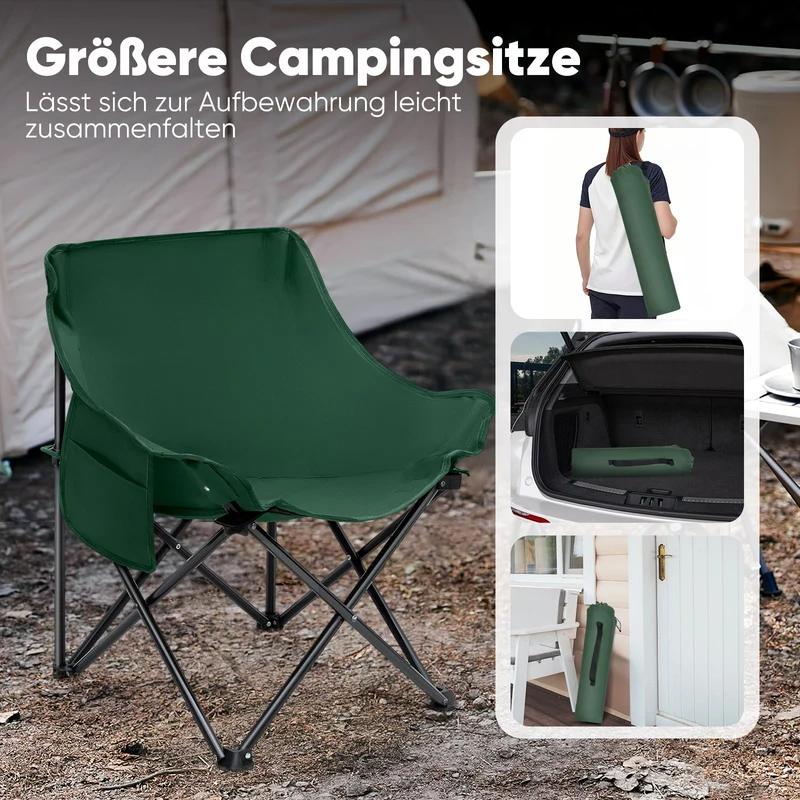 Sunula Campingstuhl Faltbar Ultraleicht, 1/2 Stück, Tragbar mit Tragetasche und Seitentaschen, 100 kg Belastbar, Rutschfeste Füße, Mondstuhl Design, Für Camping, Angeln, Picknick, Garten, Strand, 600D Oxford-Stoff