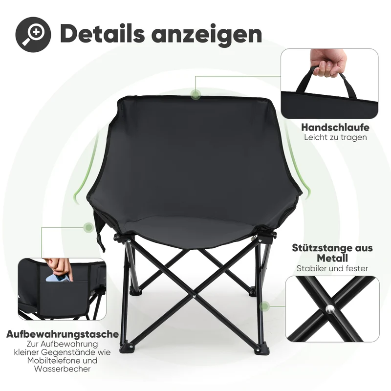 Sunula Campingstuhl Faltbar Ultraleicht, 1/2 Stück, Tragbar mit Tragetasche und Seitentaschen, 100 kg Belastbar, Rutschfeste Füße, Mondstuhl Design, Für Camping, Angeln, Picknick, Garten, Strand, 600D Oxford-Stoff