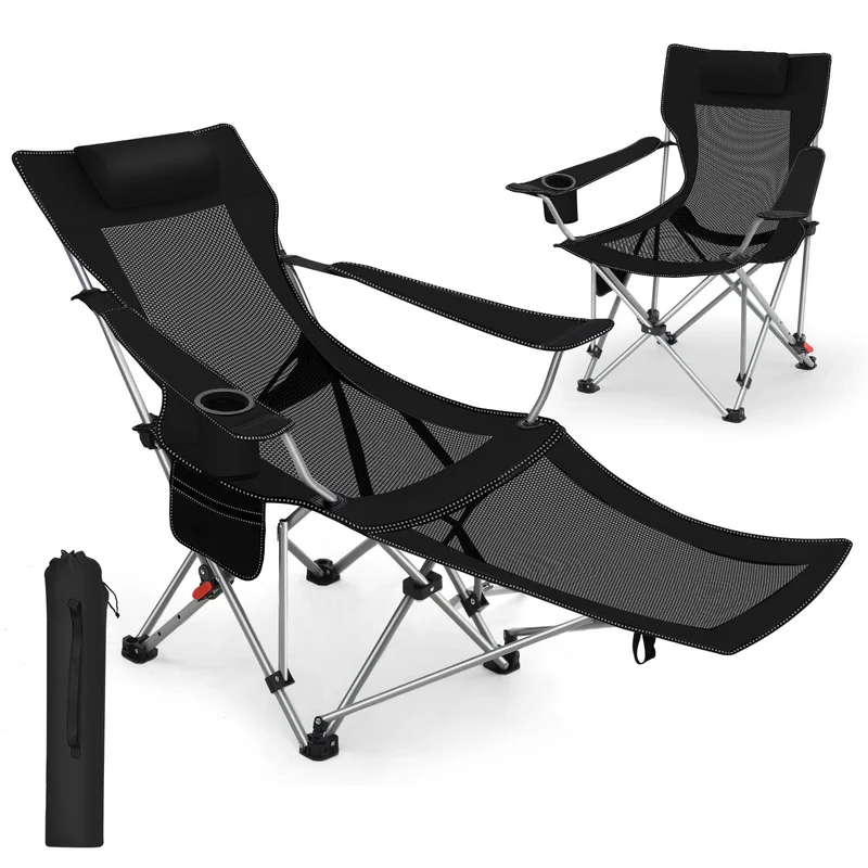 Sunula Klappbarer Campingstuhl, Liegestuhl 2-in-1, Belastbar bis 100 kg, Abnehmbare Fußablage, Getränkehalter, Tragetasche, Leicht, Verstellbare Rückenlehne, Für Angeln, Strand, Camping, Garten, Outdoor