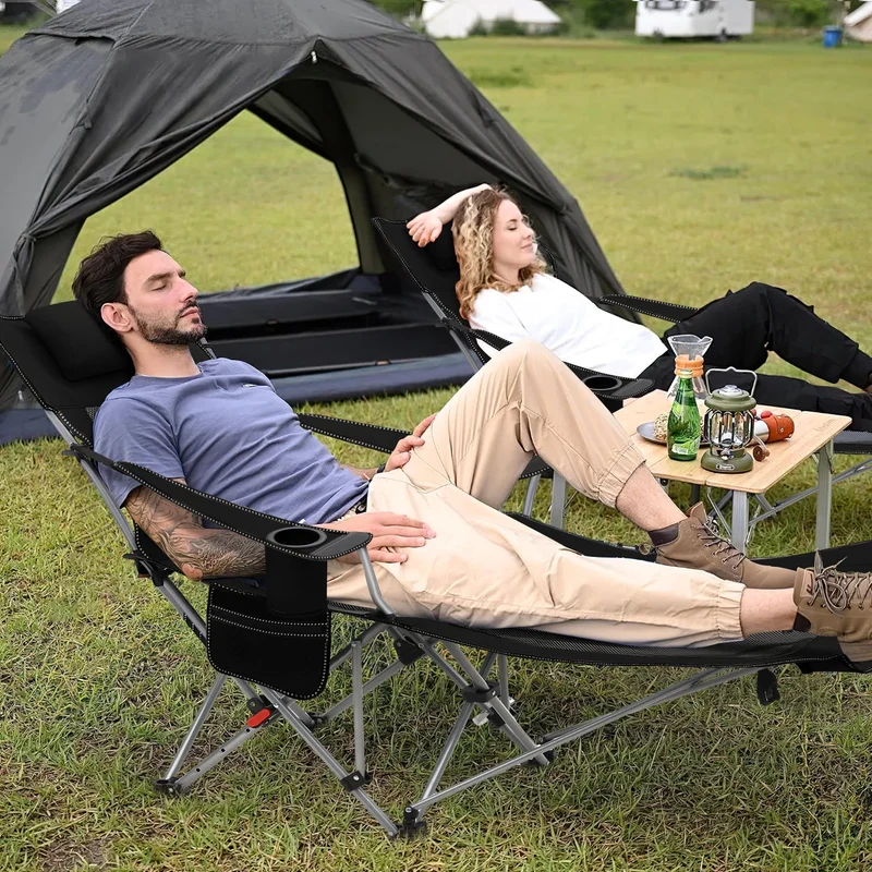 Sunula Klappbarer Campingstuhl, Liegestuhl 2-in-1, Belastbar bis 100 kg, Abnehmbare Fußablage, Getränkehalter, Tragetasche, Leicht, Verstellbare Rückenlehne, Für Angeln, Strand, Camping, Garten, Outdoor