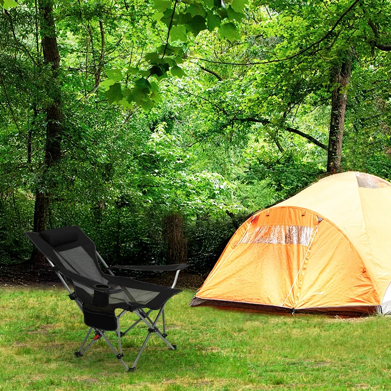Sunula Klappbarer Campingstuhl, Liegestuhl 2-in-1, Belastbar bis 100 kg, Abnehmbare Fußablage, Getränkehalter, Tragetasche, Leicht, Verstellbare Rückenlehne, Für Angeln, Strand, Camping, Garten, Outdoor