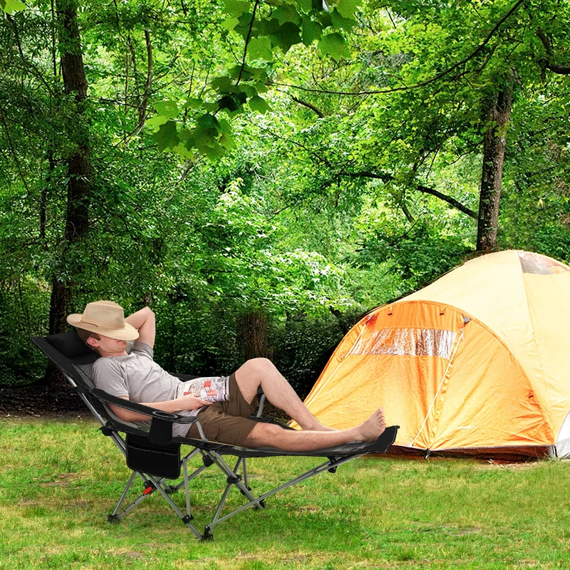Sunula Klappbarer Campingstuhl, Liegestuhl 2-in-1, Belastbar bis 100 kg, Abnehmbare Fußablage, Getränkehalter, Tragetasche, Leicht, Verstellbare Rückenlehne, Für Angeln, Strand, Camping, Garten, Outdoor