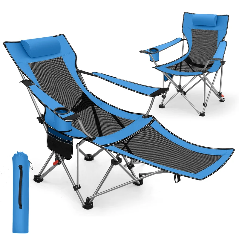 Sunula Klappbarer Campingstuhl, Liegestuhl 2-in-1, Belastbar bis 100 kg, Abnehmbare Fußablage, Getränkehalter, Tragetasche, Leicht, Verstellbare Rückenlehne, Für Angeln, Strand, Camping, Garten, Outdoor