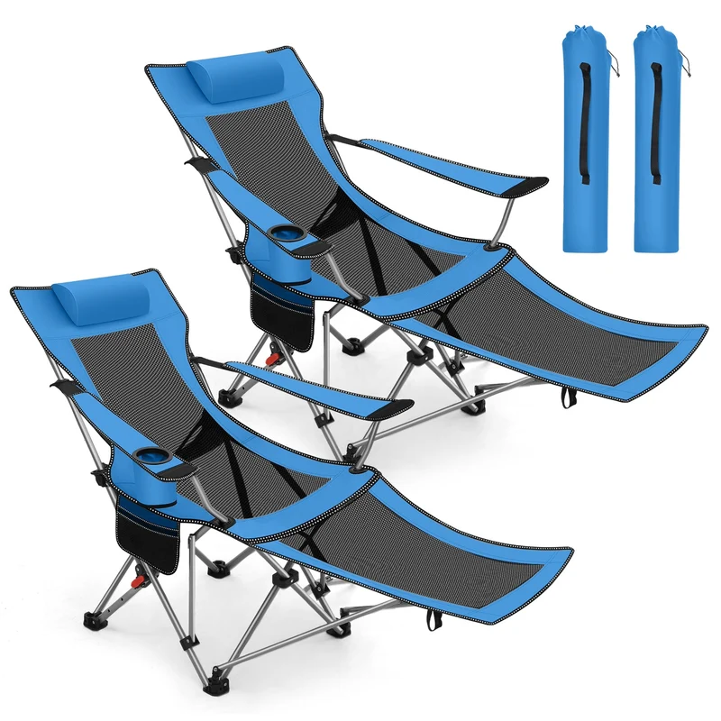 Sunula Klappbarer Campingstuhl, Liegestuhl 2-in-1, Belastbar bis 100 kg, Abnehmbare Fußablage, Getränkehalter, Tragetasche, Leicht, Verstellbare Rückenlehne, Für Angeln, Strand, Camping, Garten, Outdoor