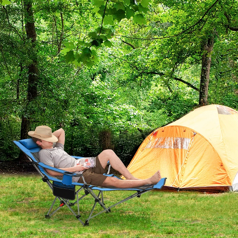Sunula Klappbarer Campingstuhl, Liegestuhl 2-in-1, Belastbar bis 100 kg, Abnehmbare Fußablage, Getränkehalter, Tragetasche, Leicht, Verstellbare Rückenlehne, Für Angeln, Strand, Camping, Garten, Outdoor