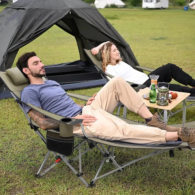 Sunula Klappbarer Campingstuhl, Liegestuhl 2-in-1, Belastbar bis 100 kg, Abnehmbare Fußablage, Getränkehalter, Tragetasche, Leicht, Verstellbare Rückenlehne, Für Angeln, Strand, Camping, Garten, Outdoor