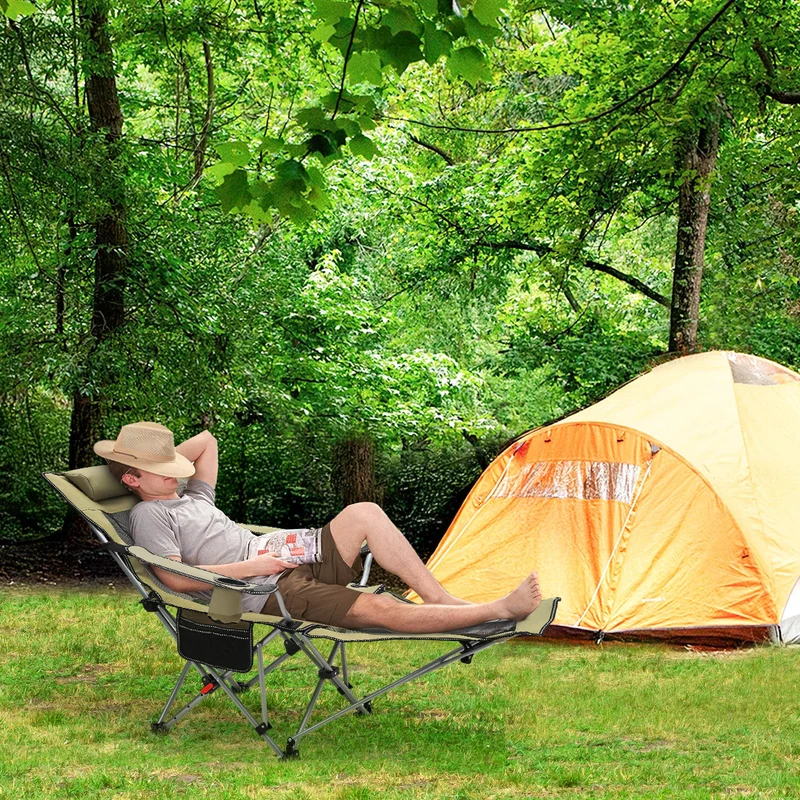 Sunula Klappbarer Campingstuhl, Liegestuhl 2-in-1, Belastbar bis 100 kg, Abnehmbare Fußablage, Getränkehalter, Tragetasche, Leicht, Verstellbare Rückenlehne, Für Angeln, Strand, Camping, Garten, Outdoor