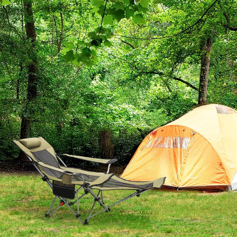 Sunula Klappbarer Campingstuhl, Liegestuhl 2-in-1, Belastbar bis 100 kg, Abnehmbare Fußablage, Getränkehalter, Tragetasche, Leicht, Verstellbare Rückenlehne, Für Angeln, Strand, Camping, Garten, Outdoor