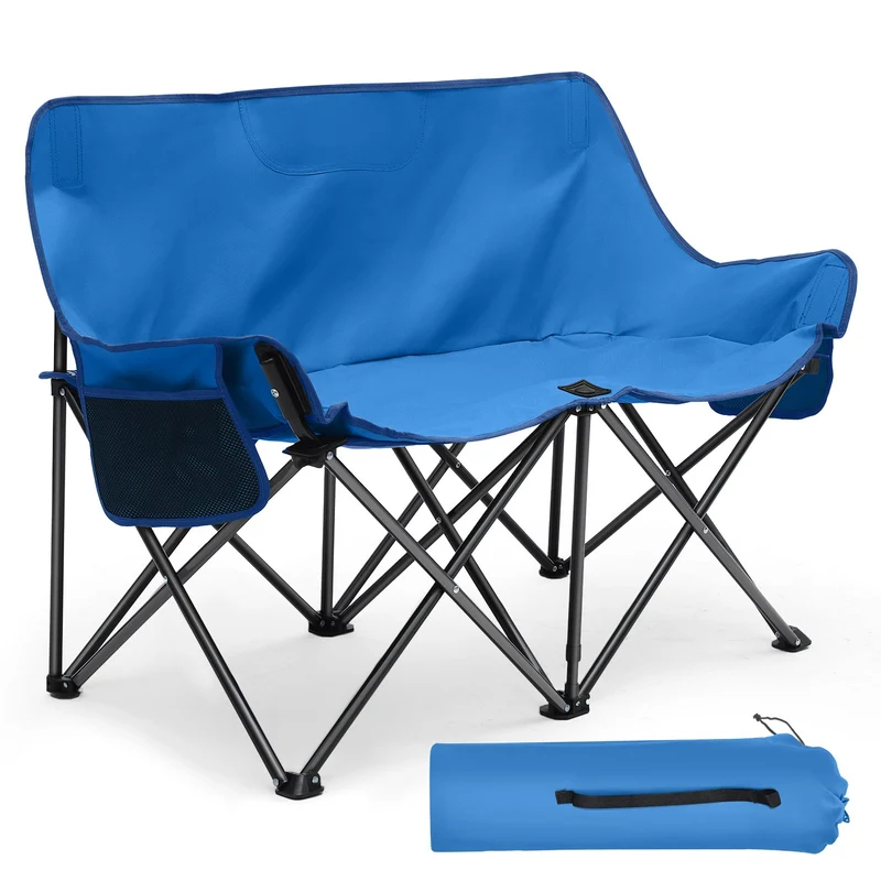 Sunula Faltbarer Campingsofa für 2 Personen, Tragbarer Campingstuhl bis 150 kg, Mit Armlehne und Tragetasche, Outdoor-Faltstuhl, Ideal für Picknick, Camping, Garten, Balkon, Angeln