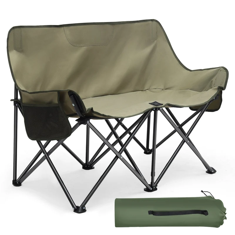 Sunula Faltbarer Campingsofa für 2 Personen, Tragbarer Campingstuhl bis 150 kg, Mit Armlehne und Tragetasche, Outdoor-Faltstuhl, Ideal für Picknick, Camping, Garten, Balkon, Angeln