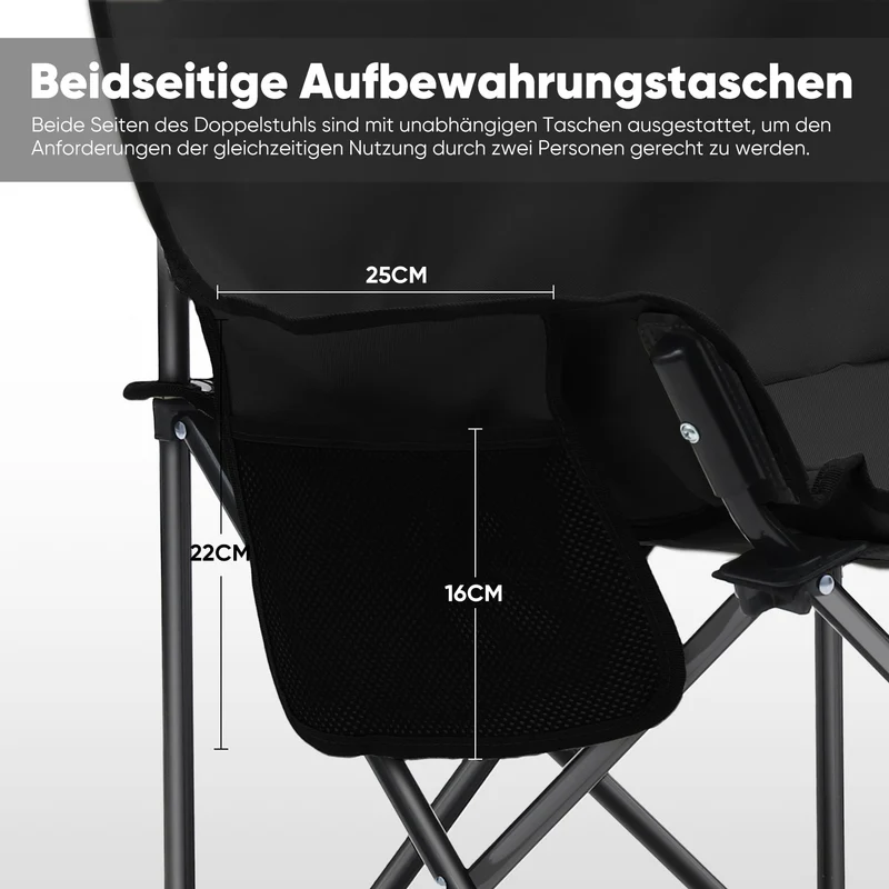 Sunula Faltbarer Campingsofa für 2 Personen, Tragbarer Campingstuhl bis 150 kg, Mit Armlehne und Tragetasche, Outdoor-Faltstuhl, Ideal für Picknick, Camping, Garten, Balkon, Angeln