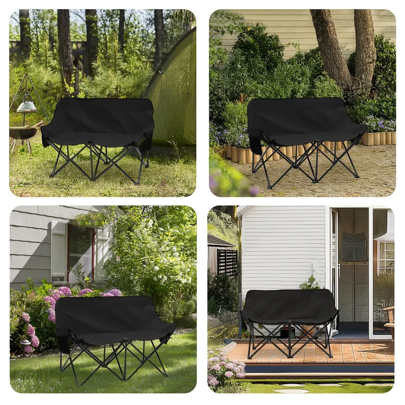 Sunula Faltbarer Campingsofa für 2 Personen, Tragbarer Campingstuhl bis 150 kg, Mit Armlehne und Tragetasche, Outdoor-Faltstuhl, Ideal für Picknick, Camping, Garten, Balkon, Angeln
