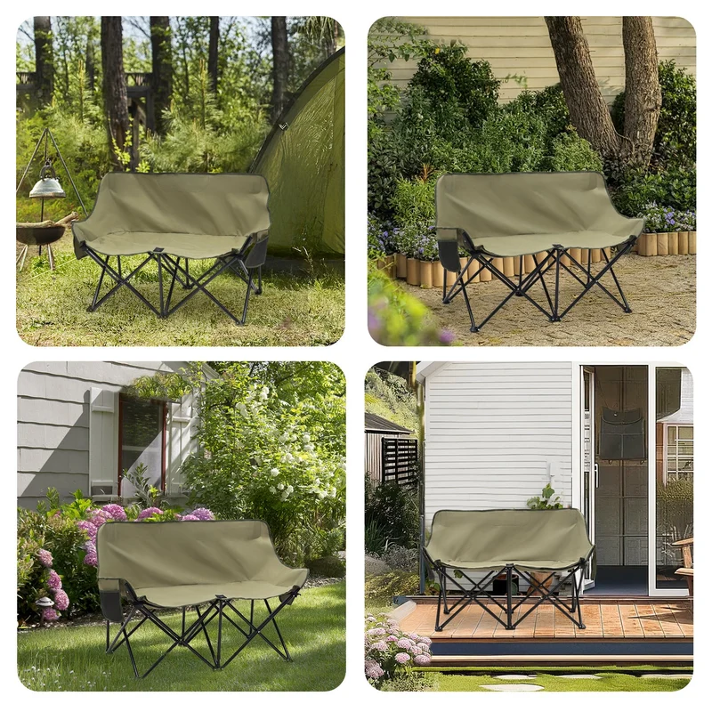 Sunula Faltbarer Campingsofa für 2 Personen, Tragbarer Campingstuhl bis 150 kg, Mit Armlehne und Tragetasche, Outdoor-Faltstuhl, Ideal für Picknick, Camping, Garten, Balkon, Angeln
