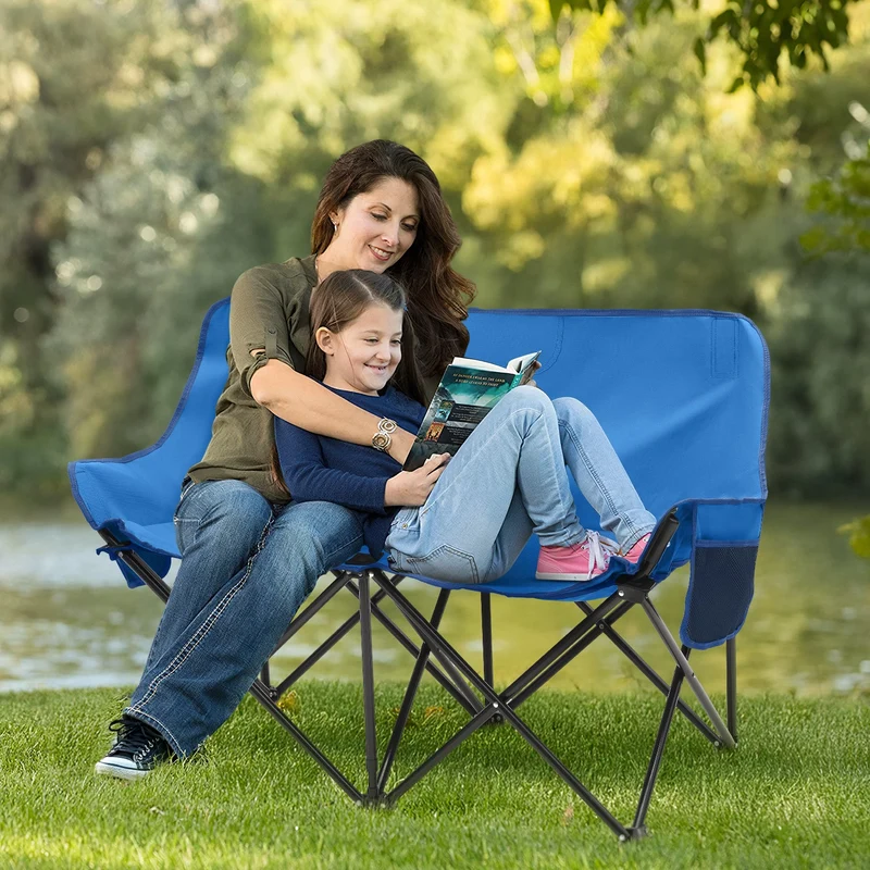 Sunula Faltbarer Campingsofa für 2 Personen, Tragbarer Campingstuhl bis 150 kg, Mit Armlehne und Tragetasche, Outdoor-Faltstuhl, Ideal für Picknick, Camping, Garten, Balkon, Angeln