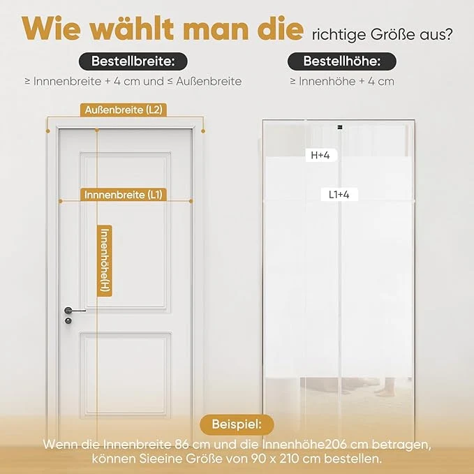 Sekey Fliegengitter Balkontür Magnet, Insektenschutz, Zentraler Privatschutzbereich, Klettverschluss-Montage, Ohne Bohren, Für Holz-, Eisen- und Aluminiumtüren, Weiß