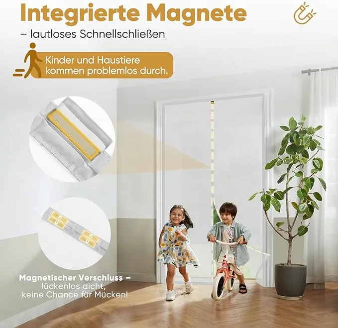 Sekey Fliegengitter Balkontür Magnet, Insektenschutz, Zentraler Privatschutzbereich, Klettverschluss-Montage, Ohne Bohren, Für Holz-, Eisen- und Aluminiumtüren, Weiß
