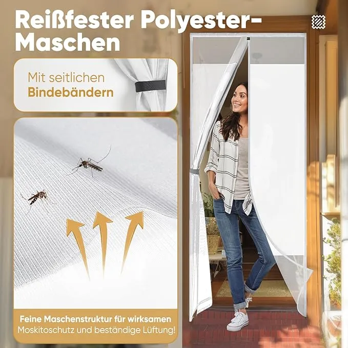 Sekey Fliegengitter Balkontür Magnet, Insektenschutz, Zentraler Privatschutzbereich, Klettverschluss-Montage, Ohne Bohren, Für Holz-, Eisen- und Aluminiumtüren, Weiß