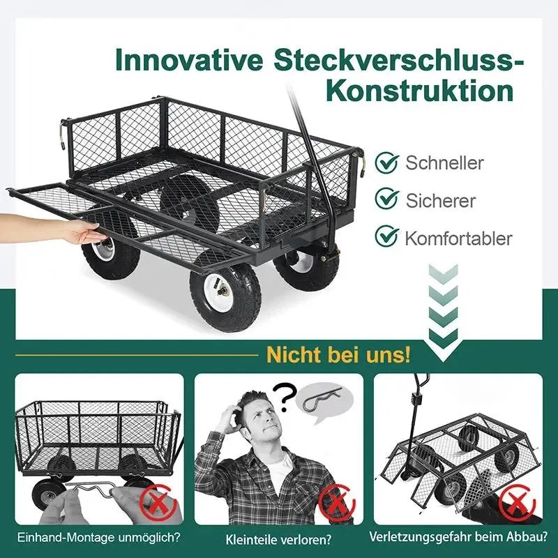 Sekey 100L / 300KG Gartenwagen mit abnehmbaren Seitenteilen und Gummiluftreifen