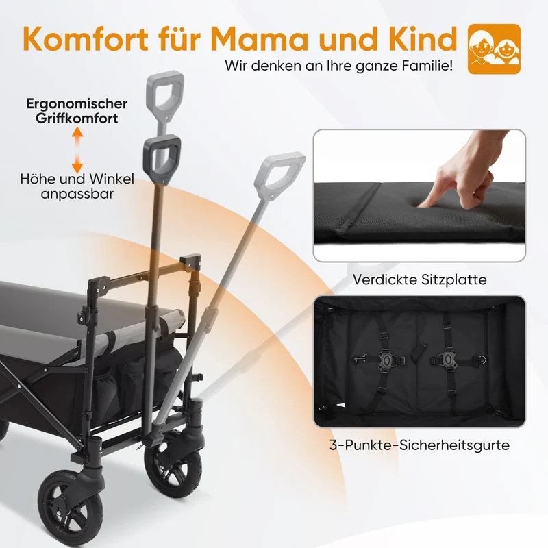 Sekey 150KG Faltbarer Bollerwagenmit Dach, Bollerwagen Kinder Handwagen, 5050