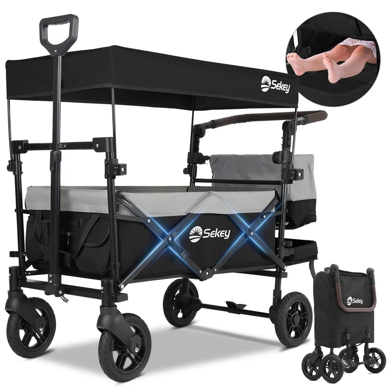 Sekey 150KG Faltbarer Bollerwagenmit Dach, Bollerwagen Kinder Handwagen, 5050