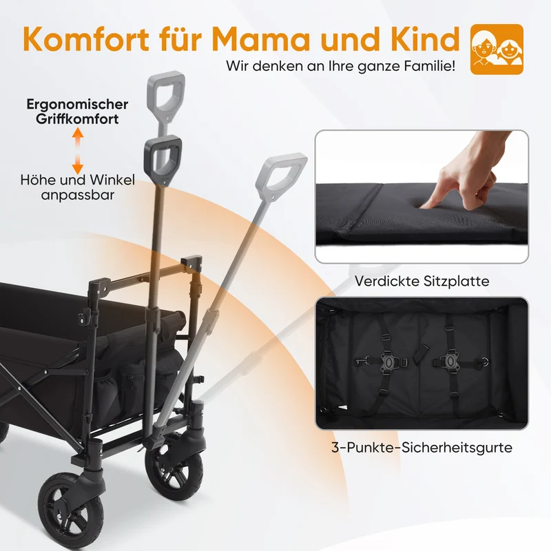 Sekey 150KG Faltbarer Bollerwagenmit Dach, Bollerwagen Kinder Handwagen, 5050