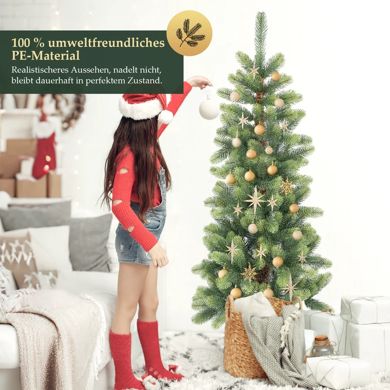 Salcar Schmaler Künstlicher Weihnachtsbaum 120/150/180/210 cm | Slim Nordmanntanne aus PE, Platzsparend, Realistisch, Wiederverwendbar, Mit Metallständer