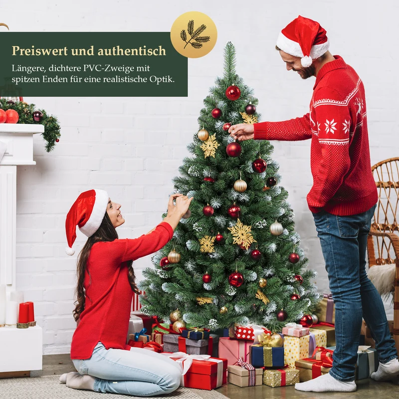Salcar Künstlicher Weihnachtsbaum mit Schnee – 120/150/180/210 cm Christbaum, täuschend echt, mit Metallständer, PVC Tannenbaum für Innen & Außen