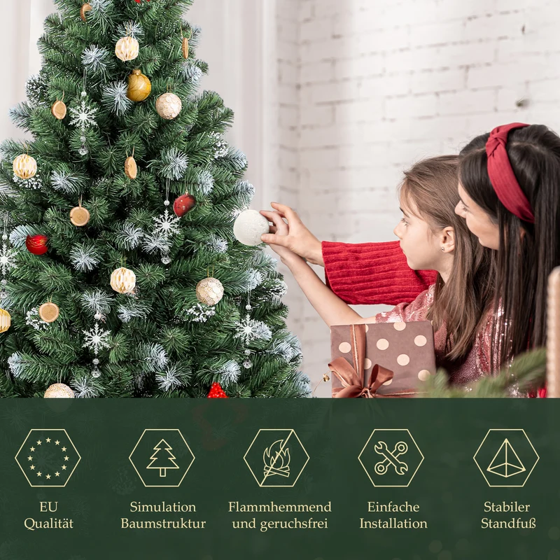 Salcar Künstlicher Weihnachtsbaum mit Schnee – 120/150/180/210 cm Christbaum, täuschend echt, mit Metallständer, PVC Tannenbaum für Innen & Außen