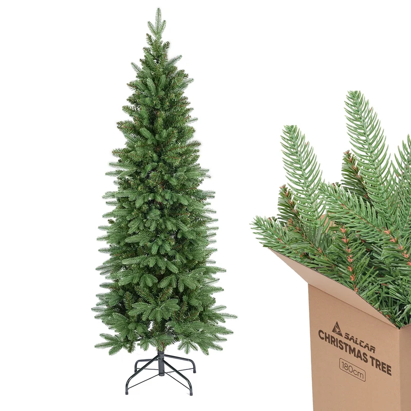 Salcar Künstlicher Weihnachtsbaum Slim – Schmaler Tannenbaum in Pencil-Form, realistische Nadeln aus PE & PVC, platzsparend & langlebig