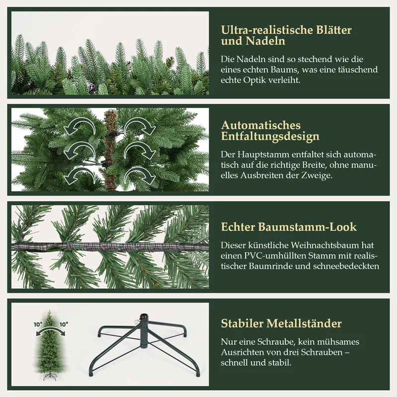Salcar Künstlicher Weihnachtsbaum Slim – Schmaler Tannenbaum in Pencil-Form, realistische Nadeln aus PE & PVC, platzsparend & langlebig