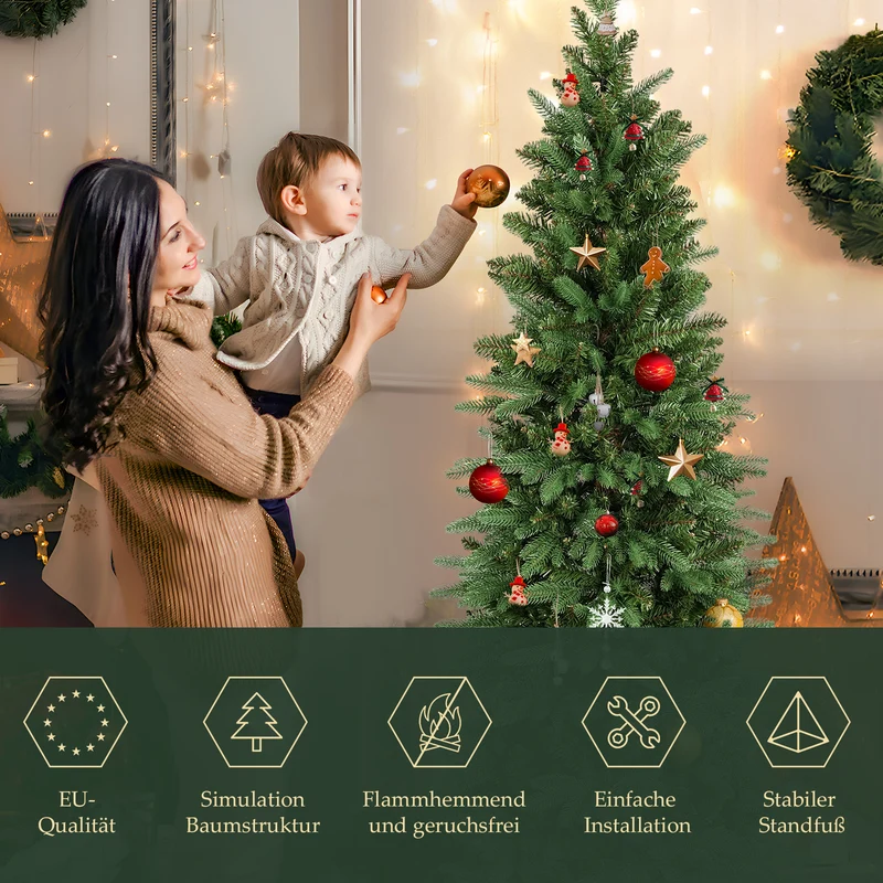 Salcar Künstlicher Weihnachtsbaum Slim – Schmaler Tannenbaum in Pencil-Form, realistische Nadeln aus PE & PVC, platzsparend & langlebig