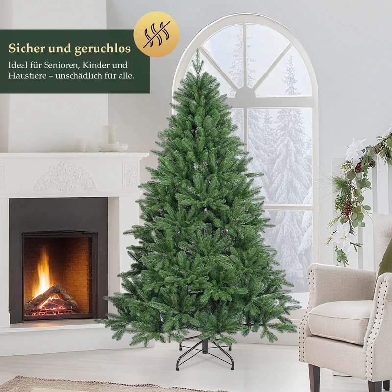 Salcar Premium Künstlicher Weihnachtsbaum 150cm/180cm/210cm – Nordmanntanne aus 100 % PE, naturgrün, form- & farbstabil, geruchlos, nadelfrei