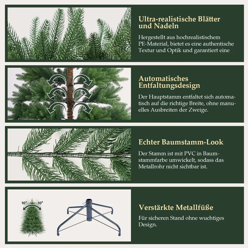 Salcar Premium Künstlicher Weihnachtsbaum 150cm/180cm/210cm – Nordmanntanne aus 100 % PE, naturgrün, form- & farbstabil, geruchlos, nadelfrei