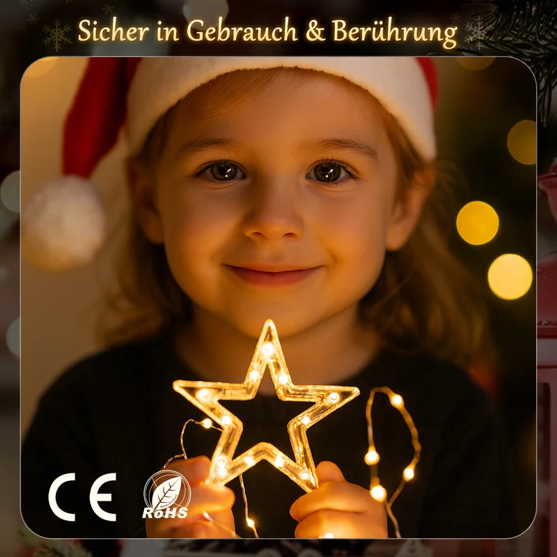 Salcar LED Sterne Lichtervorhang, 2m 160 LEDs, 10 Sterne, 8 Modi, Timer & Memory – Weihnachtsbeleuchtung für Innen & Außen, Warmweiß/Bunt, IP44 Wasserdicht