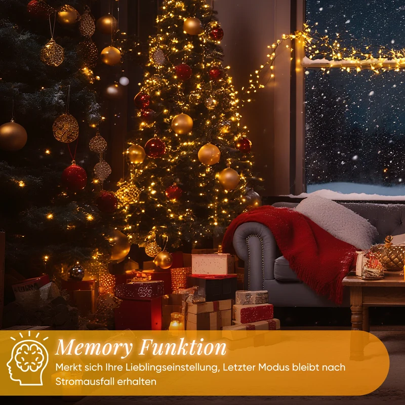 Salcar 100M 1000 LED Lichterkette aus Kupferdraht – Wasserdicht, 8 Modi, Timer & Memory, Weihnachtsbaum Beleuchtung für Innen & Außen, Warmweiß