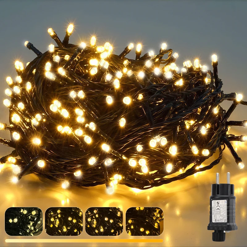 Salcar LED Lichterkette Außen – 10m/15m/20m, 150–300 LEDs, Wasserdicht, 9 Modi, Timer & Memory, Stufenlos dimmbar, 4 Farbtemperaturen (2800K–1800K), für Garten, Balkon, Party, Weihnachtsbaum