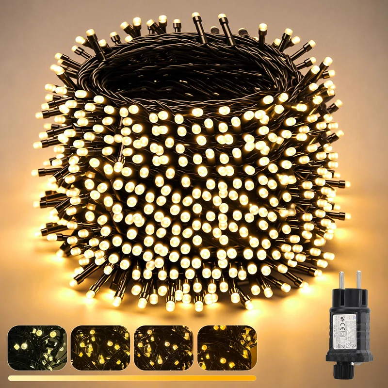 Salcar LED Lichterkette Außen – 10m/15m/20m, 150–300 LEDs, Wasserdicht, 9 Modi, Timer & Memory, Stufenlos dimmbar, 4 Farbtemperaturen (2800K–1800K), für Garten, Balkon, Party, Weihnachtsbaum
