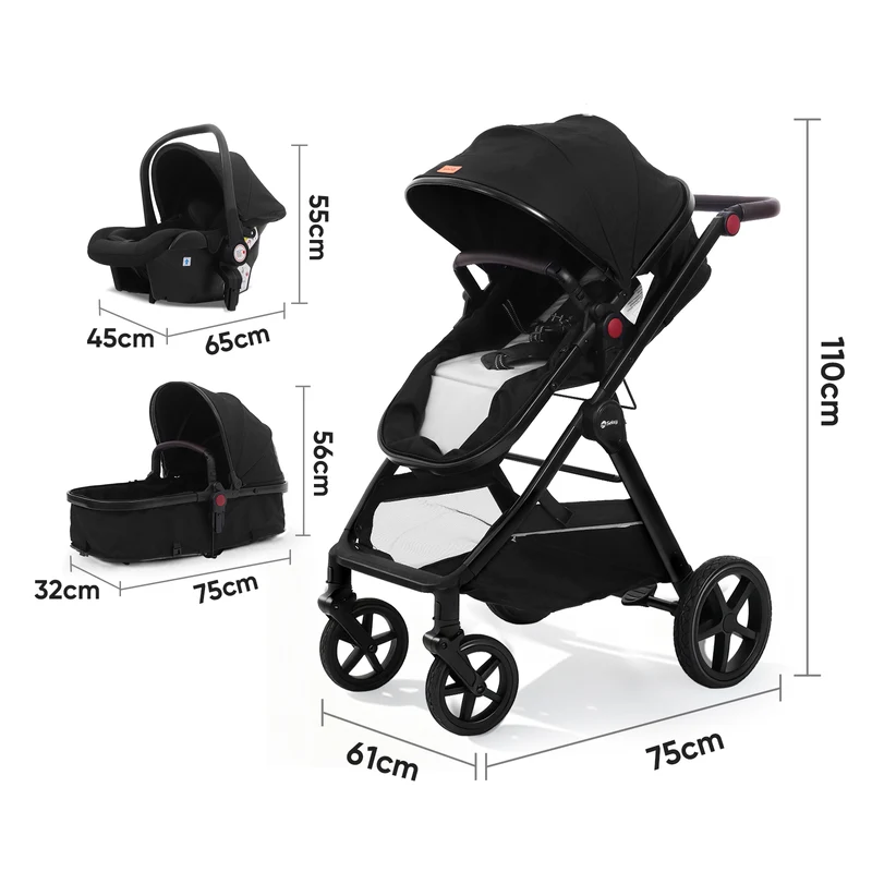 Sekey BW600 3-in-1 Kombi-Kinderwagen Reisesystem mit Babyschale, Liegewanne & Buggy, Moskitonetz, Regenschutz, Federung, 5-Punkt-Gurt, All-Wetter Travel System 0 Jahre