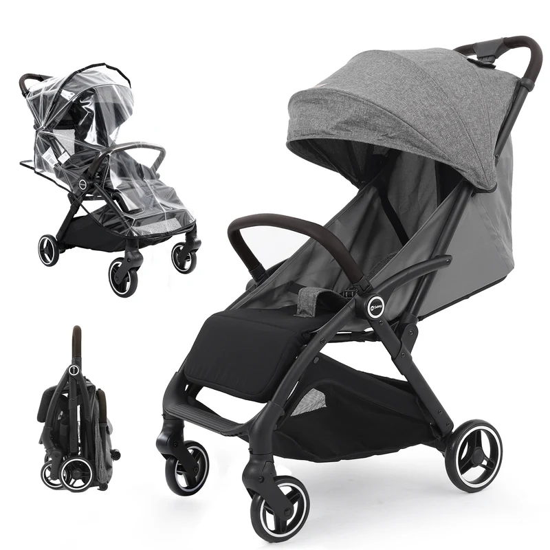 Sekey BW732 Reise-Kinderwagen Ultraleicht & Einhand-klappbar | 3-fach verstellbare Rückenlehne, 4-Rad-Federung, Regenschutz, 5-Punkt-Gurt, Handgepäckgeeignet