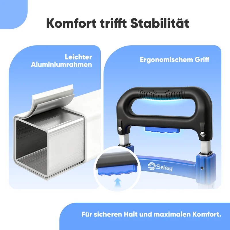 Sekey Klappbare Sackkarre Ultraleicht (3,5 kg), 80 kg Tragkraft, 3-stufig höhenverstellbar, Aluminium Transportkarre mit TPR-Rädern & ergonomischem Griff