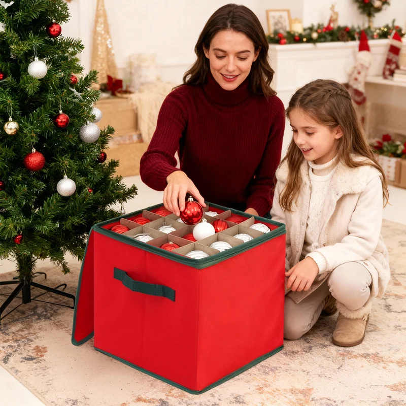 Salcar Aufbewahrungsbox für Weihnachtskugeln – 64 Fächer, stabile Kartontrenner, faltbare Aufbewahrungskiste für Christbaumschmuck & Weihnachtsdeko